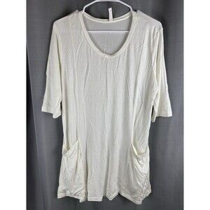Popana Women's Sz XL Beige Stretchy Short Sleeve Long Top With Pockets